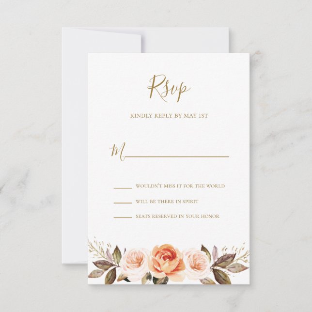 Boho Floral Burnt Naranja Wedding Tarjeta RSVP (Anverso)