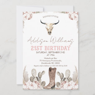 Boho Floral Cactus Rodeo Invitación de cumpleaños