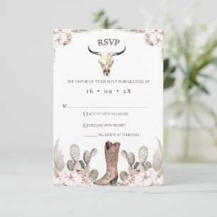 Boho Floral Cactus Rodeo Tarjeta RSVP de cumpleaño