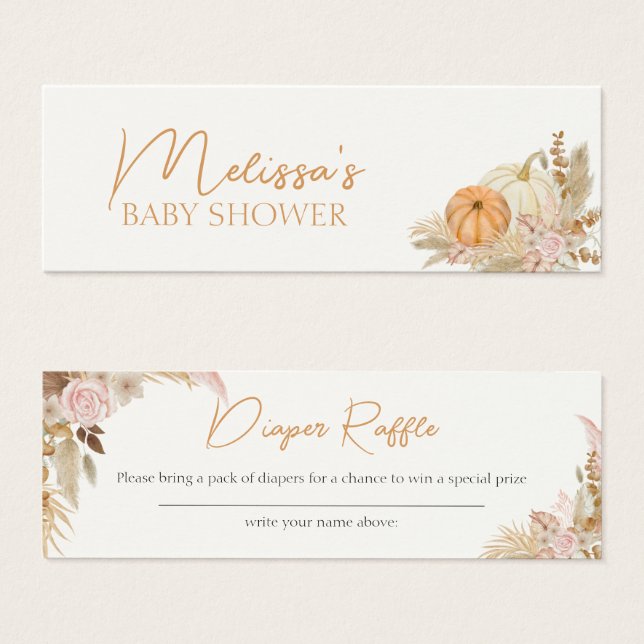 Boho Floral Calabaza Baby Shower Diaper Raffle (Anverso y reverso)