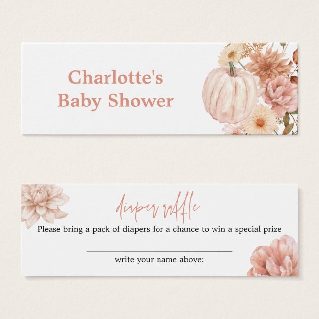 Boho Floral Calabaza Cae Baby Shower Diaper Raffle (Anverso y reverso)