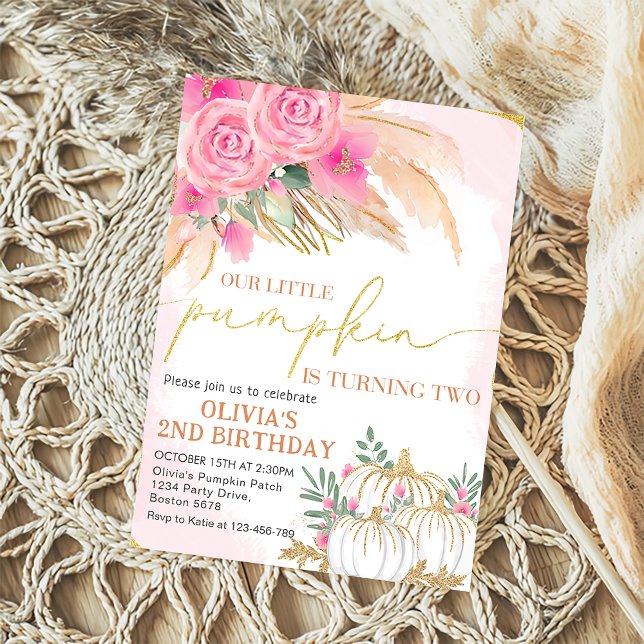 Boho Floral Calabaza Segunda Invitación de Cumplea (Subido por el creador)