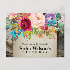 boho floral, cumpleaños de flores Invitación posta