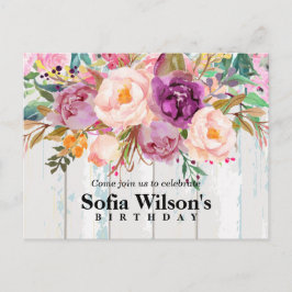 boho floral, cumpleaños de flores Invitación posta