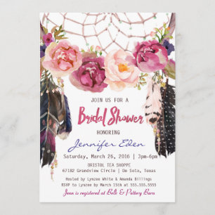 Boho Floral Dreamcatcher Bridal Shower Invitación