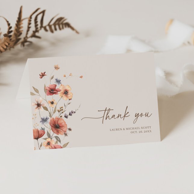 Boho Floral Elegant Fall Wedding Gracias Tarjeta (Thank You Card)