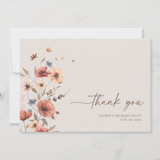 Boho Floral Elegant Fall Wedding Gracias Tarjeta (Anverso)