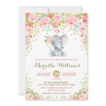 Boho Floral Elephant Invitación Baby Shower rosa