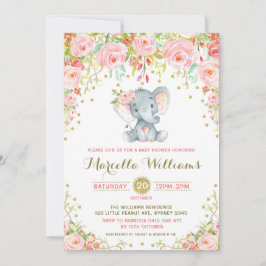 Boho Floral Elephant Invitación Baby Shower rosa