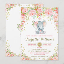 Boho Floral Elephant Invitación Baby Shower rosa