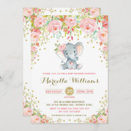 Boho Floral Elephant Invitación Baby Shower rosa