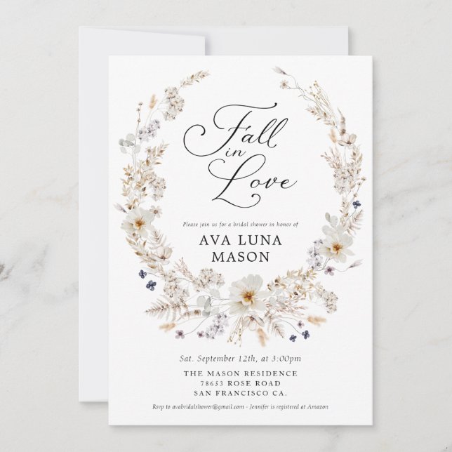 Boho Floral Fall in Love Bridal Shower Invitación (Anverso)