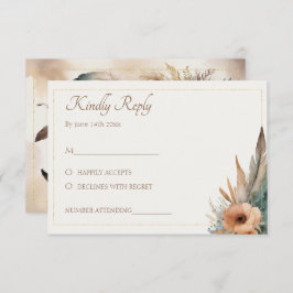 Boho Floral Feather Dreamcatcher Wedding RSVP