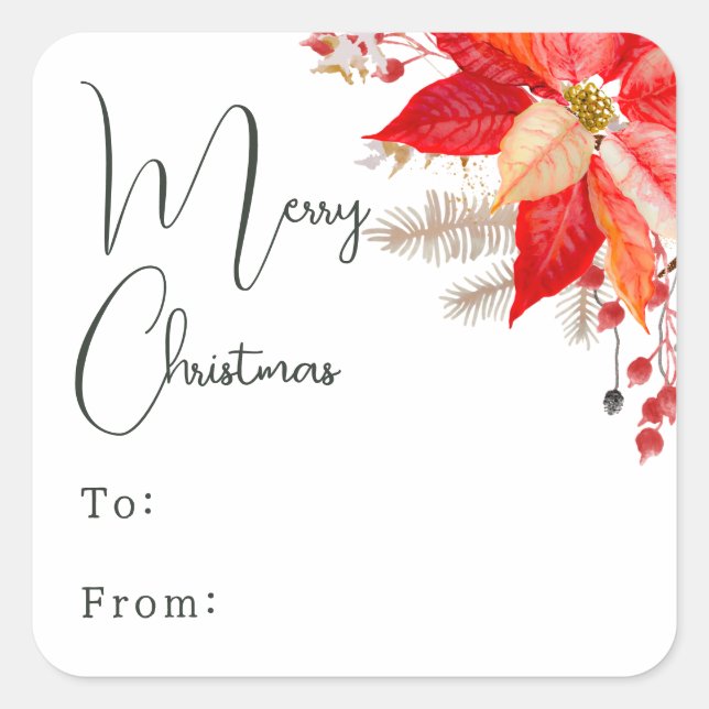 Boho Floral Feliz Navidad a Pegatina Cuadrado (Anverso)