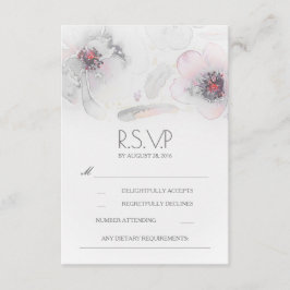 Boho Floral Fethers Watercolor Gray RSVP Card