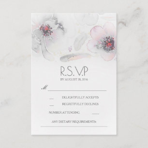 Boho Floral Fethers Watercolor Gray RSVP Card
