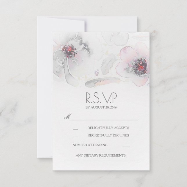 Boho Floral Fethers Watercolor Gray RSVP Card (Anverso)