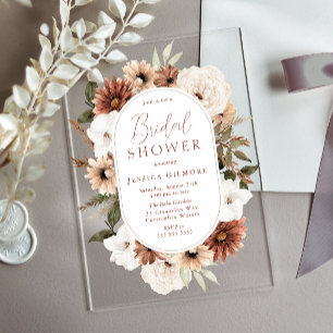 Boho Floral Frame Acrylic Bridal Shower Invitación