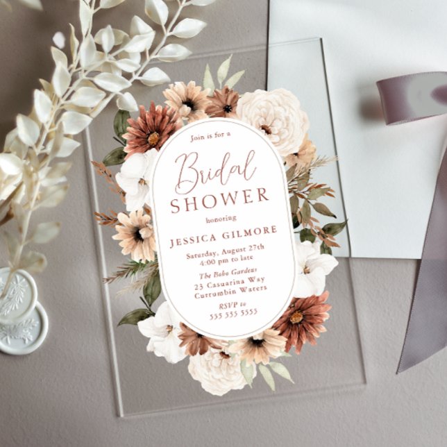 Boho Floral Frame Acrylic Bridal Shower Invitación (Subido por el creador)