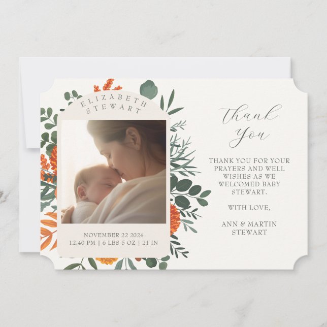 Boho Floral Gracias Nacimiento Infantil Anuncio (Anverso)