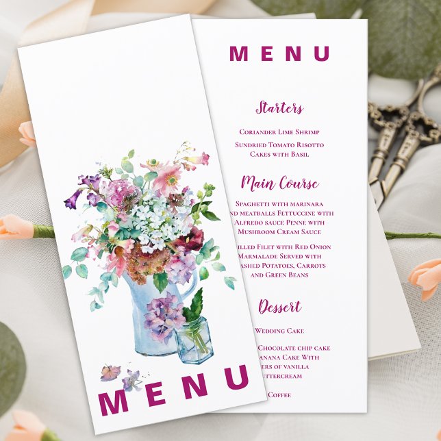Boho Floral Jardín Boda Menú de cena (Boho Floral Garden Wedding Reception Dinner Menu)