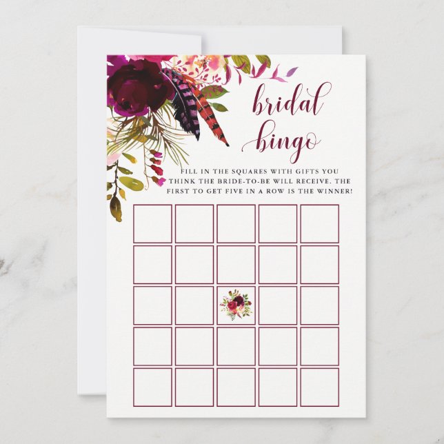 Boho Floral | Juego de Bingo Bridal Shower (Anverso)