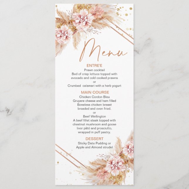 Boho Floral Moderno Con Menú De Grasa Pampas (Anverso)