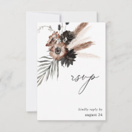 Boho floral negro y natural con RSVP de comida
