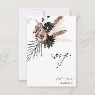 Boho floral negro y natural con RSVP de comida