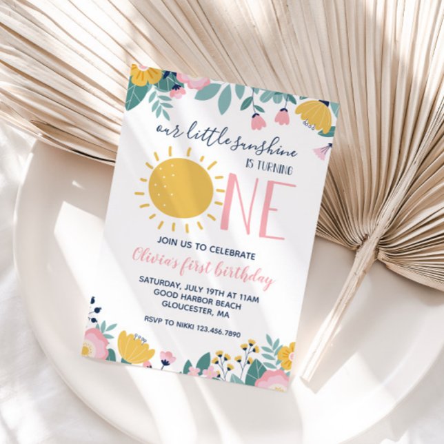 Boho Floral Nuestro pequeño sol Invitación de cump (Subido por el creador)