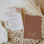 Boho Floral Palm Pampas Bridal Shower Invitación<br><div class="desc">Boho Floral Palm Pampas Bridal Shower Invitation Elegante Boho con temática floral novia brunch invitación a la ducha de novia con dos encantadores arreglos florales con pampas hierba y hojas de palma. La parte trasera de la invitación es un color de terracota liso que también puede ser alterado. Este diseño...</div>