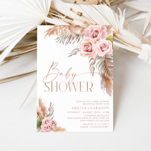 Boho Floral Pampas Rosa Gold Invitación a Baby Sho