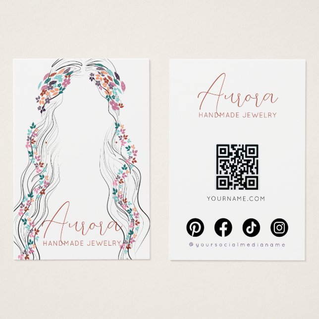 Boho Floral Pastel Wavy Hair Earrings Display Card (Anverso y reverso)