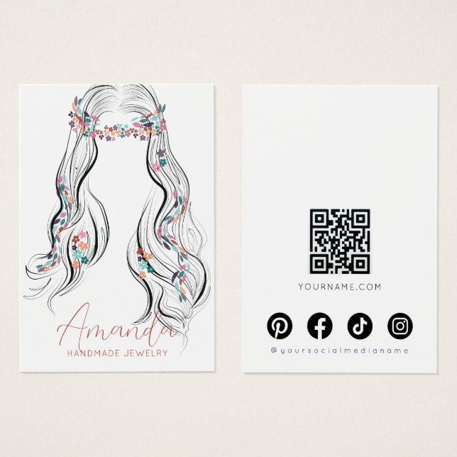 Boho Floral Pastel Wavy Hair Earrings Display Card (Anverso y reverso)