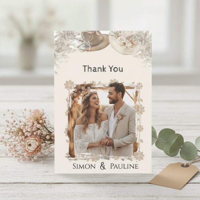 Boho Floral Photo Boda Tarjeta de agradecimiento (Subido por el creador)
