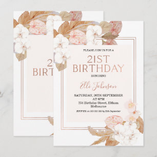 Boho Floral Rosa Gold Invitación de cumpleaños 21