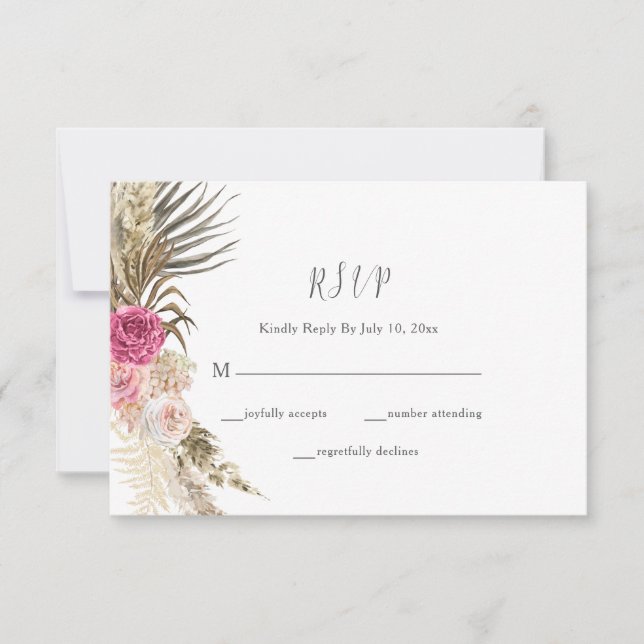 Boho Floral Rubor Boda rosa RSVP (Anverso)