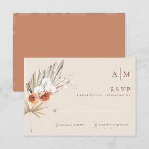 Boho Floral Terracotta Monograma Boda Tarjeta RSVP