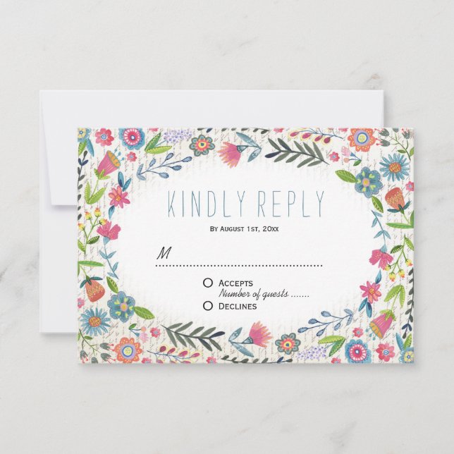 Boho Floral Watercolor Boda | Tarjeta de respuesta (Anverso)