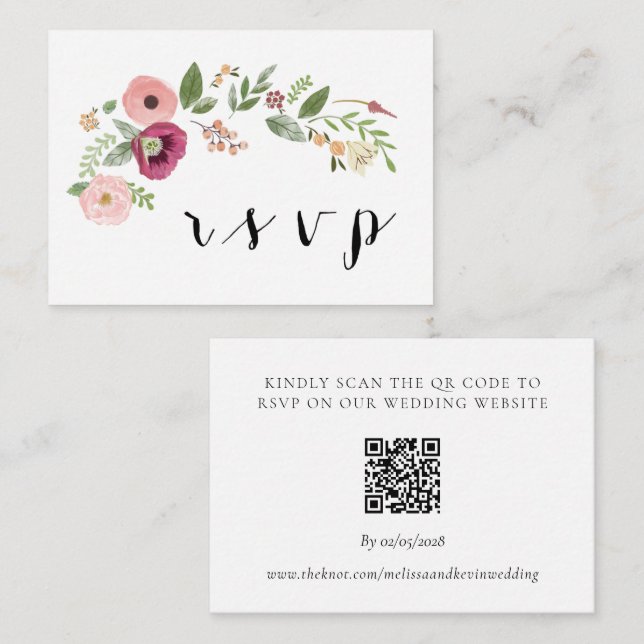 Boho Floral Wedding RSVP Tarjeta de respuesta al c (Anverso / Reverso)
