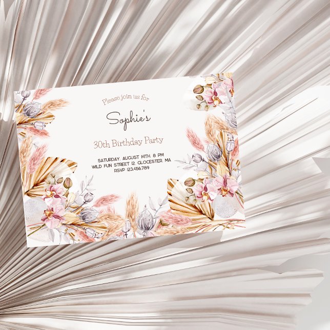 Boho Flores adultos Invitación de cumpleaños (Subido por el creador)