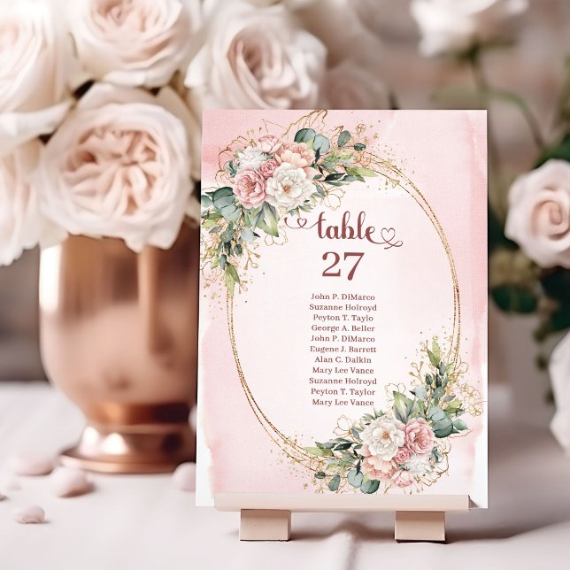 Boho Flores de Oro Rosa Eucalipto Número de Mesa (Boho Rose Gold Flowers Eucalyptus Table Number)