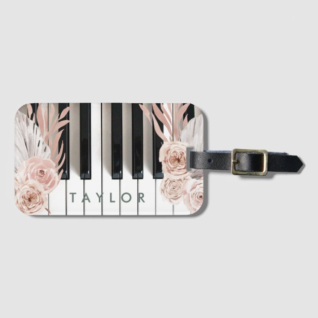 boho flores diseño de piano etiqueta de equipaje (Anverso horizontal)
