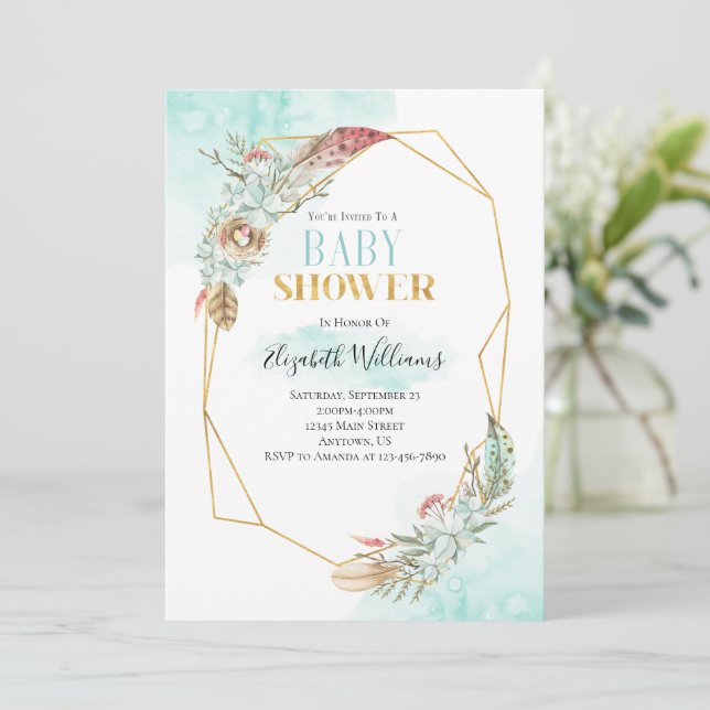 Boho Flowers enmarca la invitación de Baby Shower (Anverso de pie)