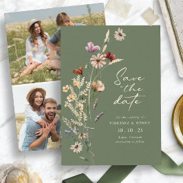 Boho fotográfico verde salva la tarjeta plana de f