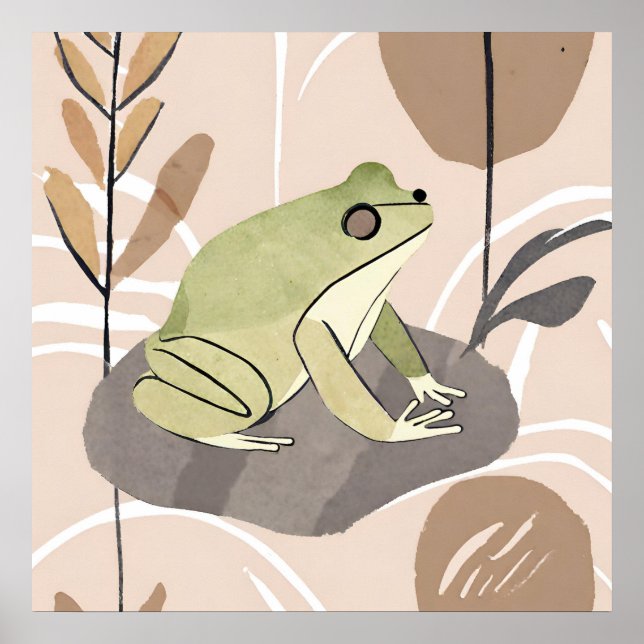 Boho Frog Lotus Leaf Estilo de arte botánico Moder (Frente)