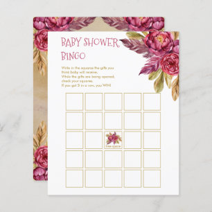 Boho Fuchsia Peony Blooms Tarjeta de Bingo Baby Sh