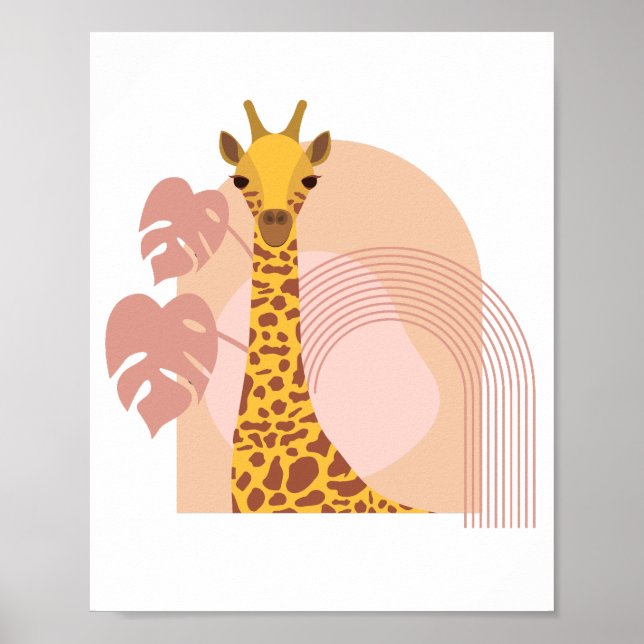 Boho Giraffe Planta de selva Poster arte en la par (Frente)