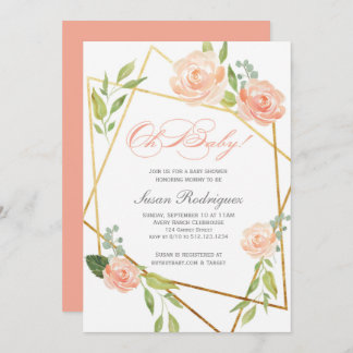 Boho Glam Baby Shower Invitación Gold Floral