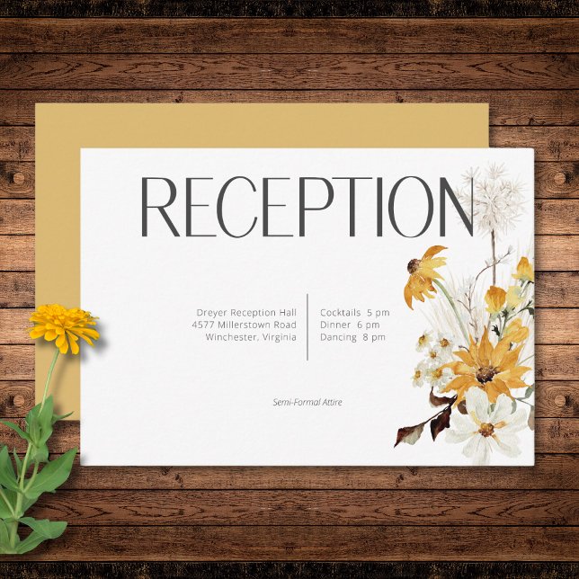 Boho Golden Yellow Meadow Flores Gold Recepcion (Boho Golden Yellow Meadow Flowers Gold Reception Enclosure Card)